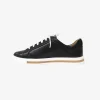 Fashion genuine leather women everyday sneaker shoe in black color
