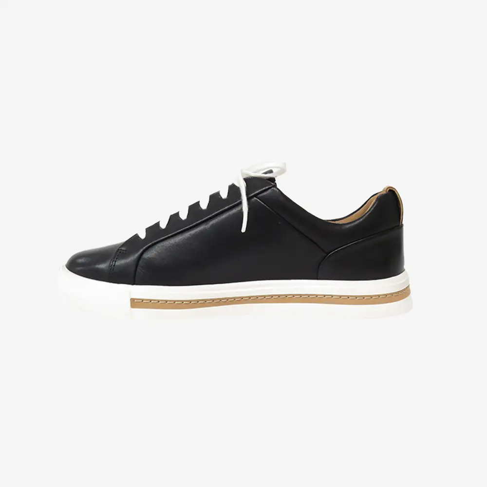 Fashion genuine leather women everyday sneaker shoe in black color