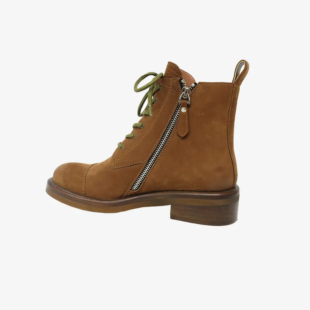 Wholesale height 12cm women fashionable round toe boots shoe in brown genuine leather