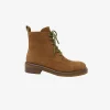 Wholesale height 12cm women fashionable round toe boots shoe in brown genuine leather