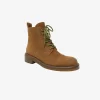 Wholesale height 12cm women fashionable round toe boots shoe in brown genuine leather