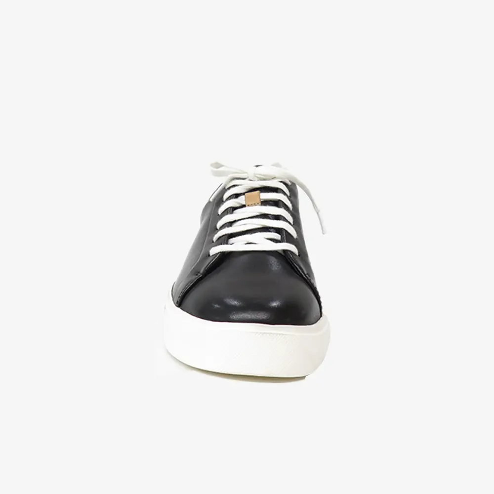 Fashion genuine leather women everyday sneaker shoe in black color