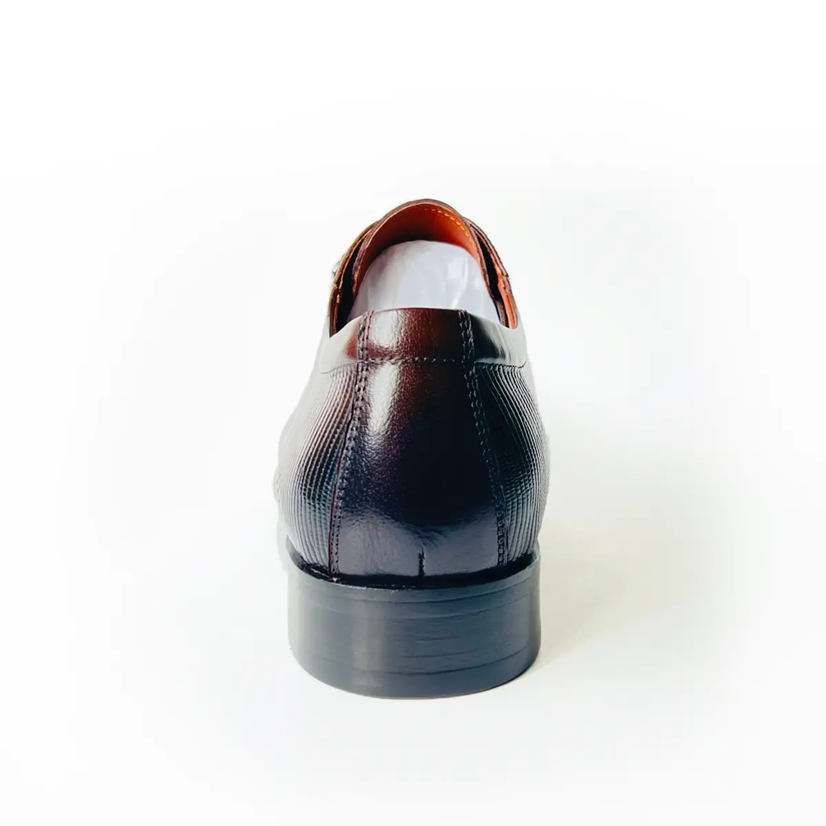 Fashion men dress shoe in burgundy cow leather and embossed leather
