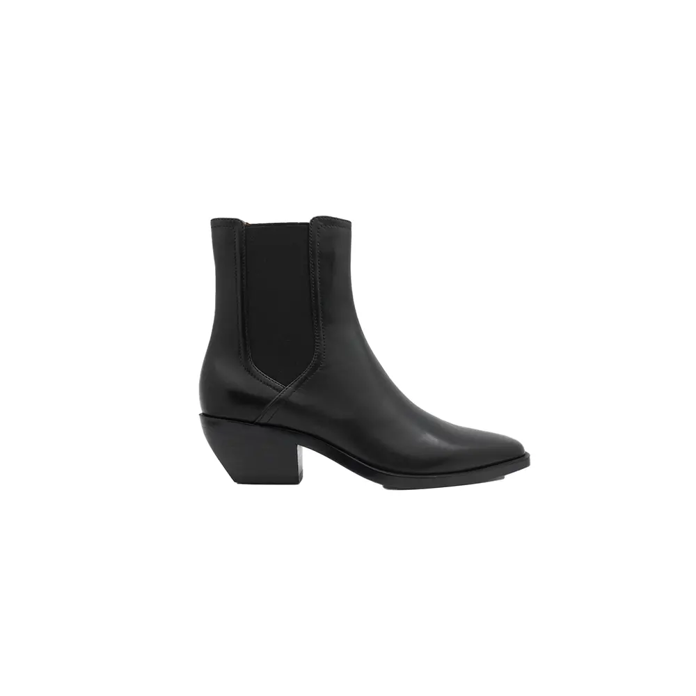Wholesale height 14.5cm women fashionable pointed toe boots shoe in black genuine leather and elastic