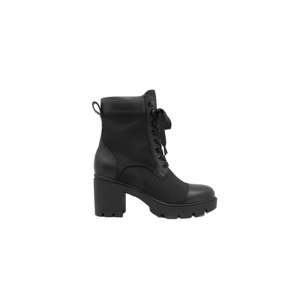 Wholesale height 12cm women fashionable round toe boots shoe in black genuine leather and nylon
