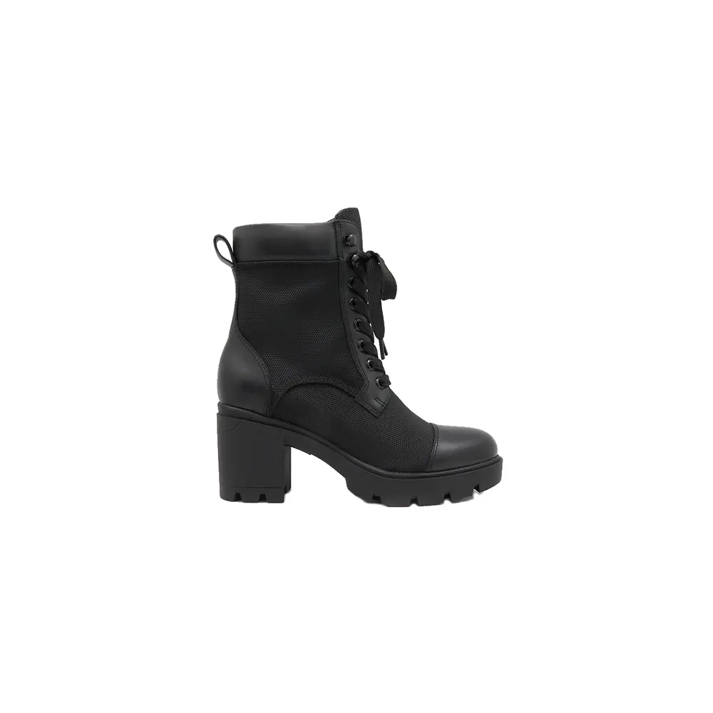 Wholesale height 12cm women fashionable round toe boots shoe in black genuine leather and nylon