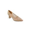 Wholesale height 6cm women fashionable pointed toe pump shoe in bone lace w/rhinestone and pu