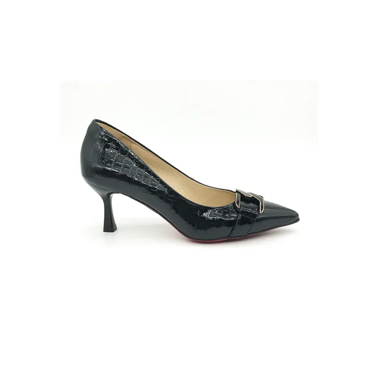 Wholesale height 6cm women fashionable pointed toe pump shoe in black genuine leather