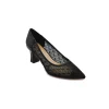 Wholesale height 6cm women fashionable pointed toe pump shoe in black pu & mesh w/rivet
