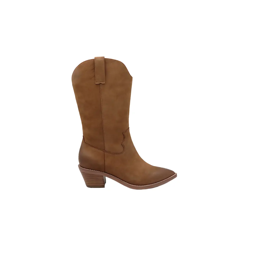 Wholesale height 28cm women fashionable pointed toe boots shoe in brown genuine leather